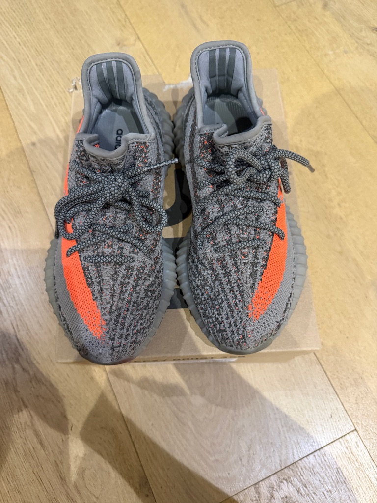 Adidas Yeezy Boost 350 V2 Grey With Orange Stripe Men’s 4 And 1/2 With Box